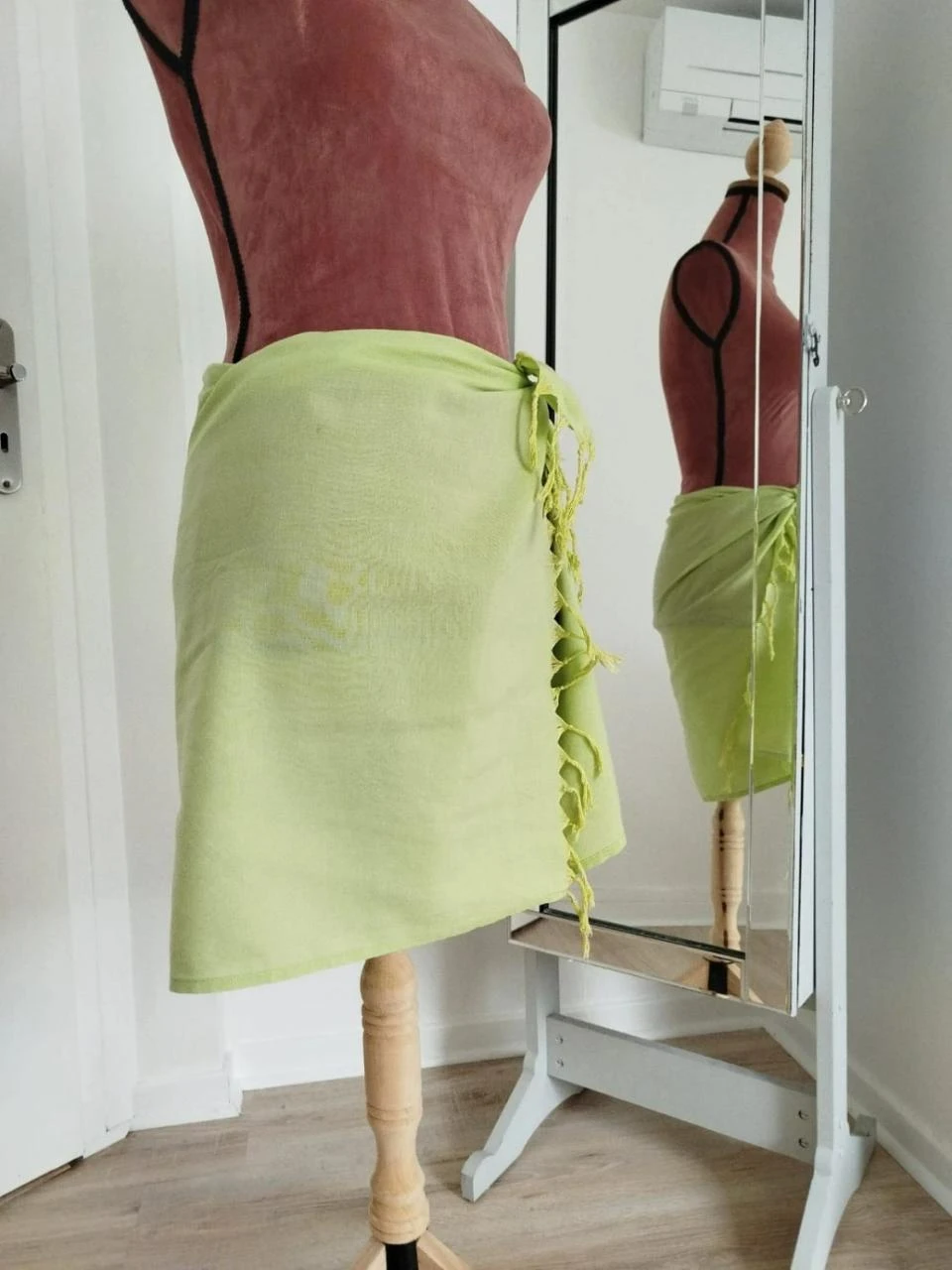 ๐ Parรฉo/jupe nouรฉe vert anis ร franges โ style estival , Femme Taille S / 36